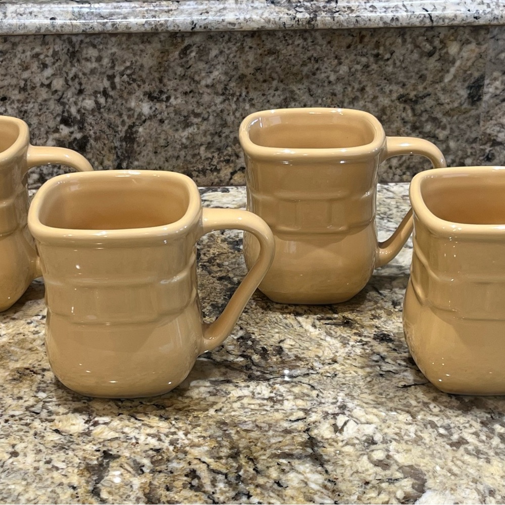 Vintage Longaberger Pottery Woven Traditions Gold Dark Butternut Mugs Set Of 4